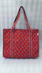 Handblock Printed Quilted Tote Bag with concealed zip ( 17x18x 6 inches)