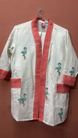 Handblock printed waffle cotton bathrobe for kids - 4-13 years old