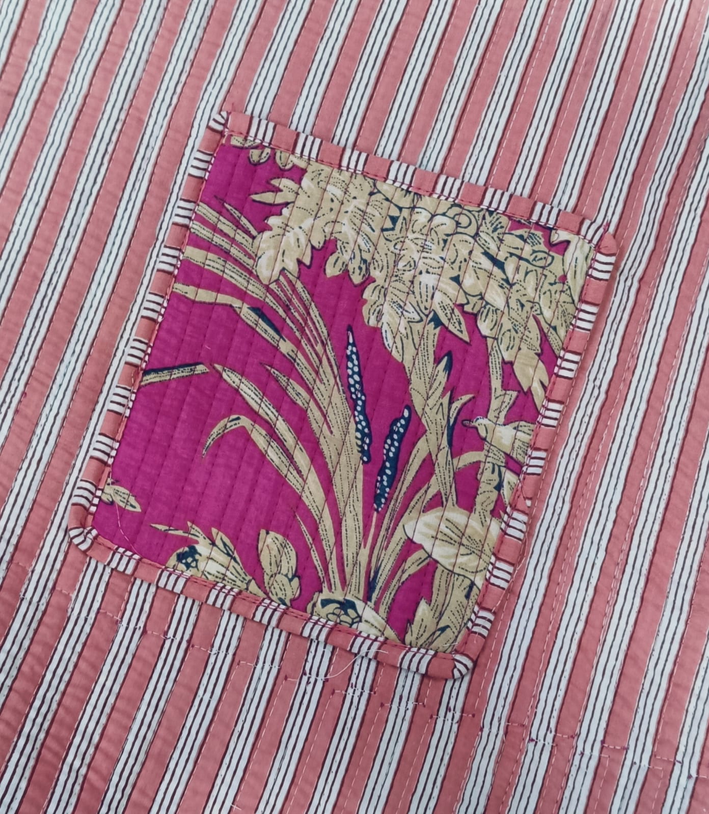 Handblock Printed Quilted Tote Bag without zip/button 17x18x 6 inches