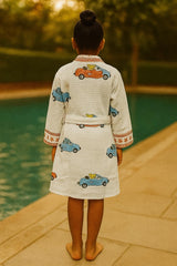 Handblock printed waffle cotton bathrobe for kids - 4-13 years old
