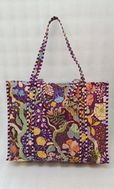 Handblock Printed Quilted Tote Bag without zip/button 17x18x 6 inches