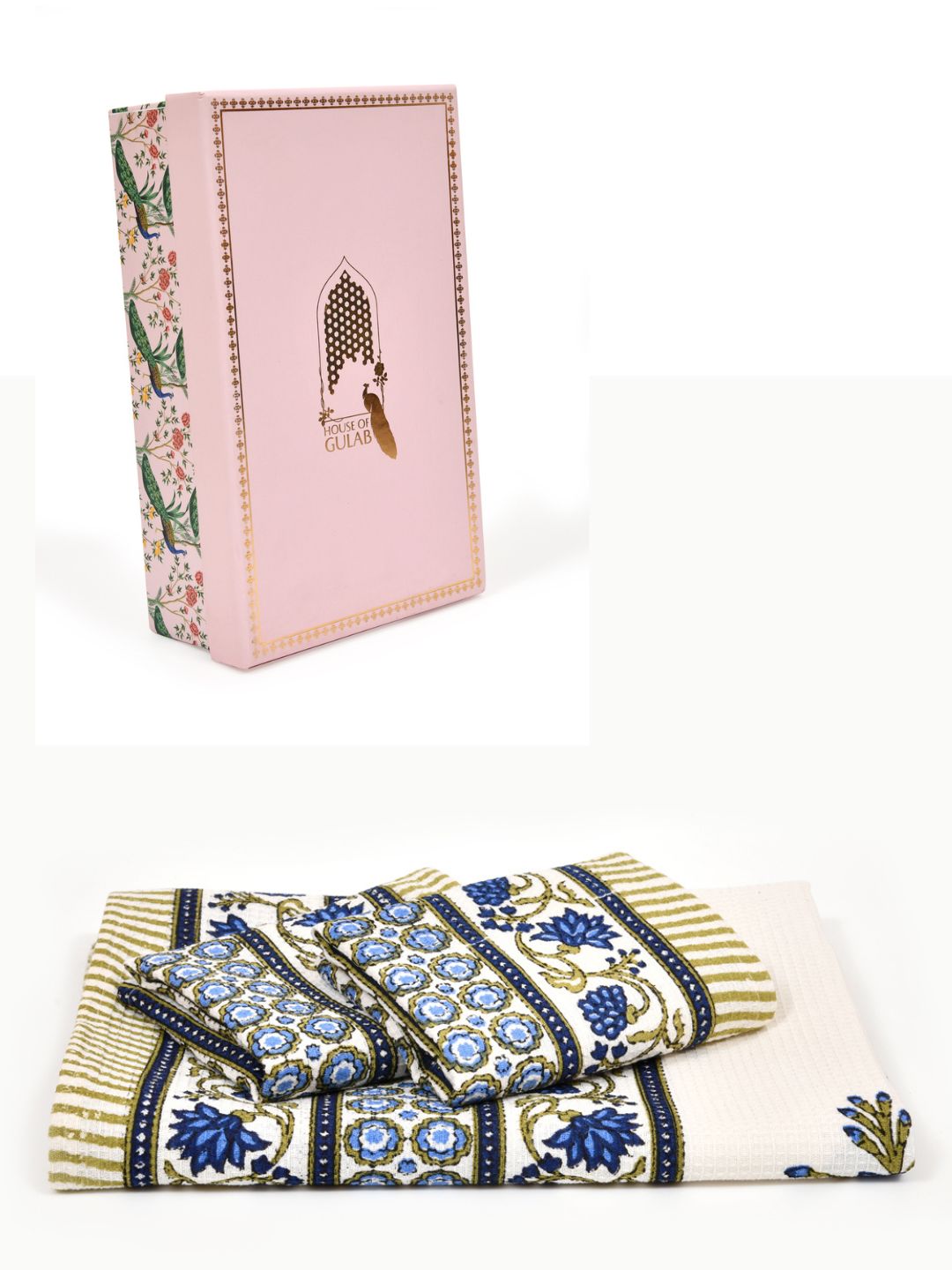 Gift Set - Handblock Printed Towels - 1 Bath + 2 Hand Towels