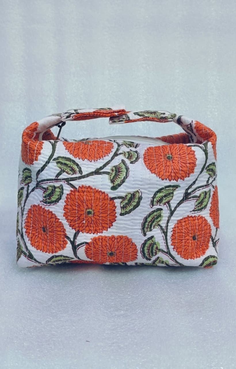 Quilted Block Printed Hobo Pouch with Zip closure and Snap Button