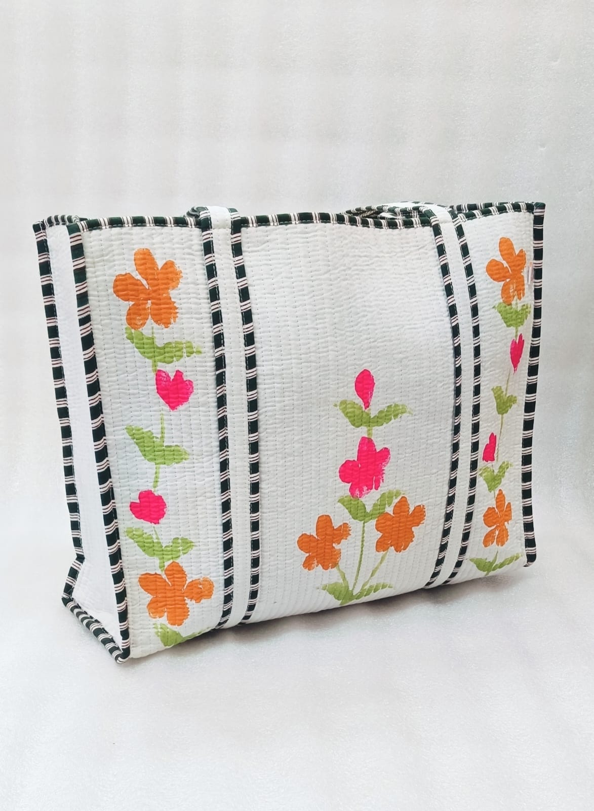 Hand-Painted Floral Tote Bag – Double-Sided Artisan Cotton Tote | Spacious Everyday Carry Bag (No Zip)- 17x18x6 inches
