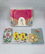 Diwali Gift Box | 1 Double Bedsheet, 1 Pair Door Hanging, 1 Metal Urli, 2 Laddoo Candles