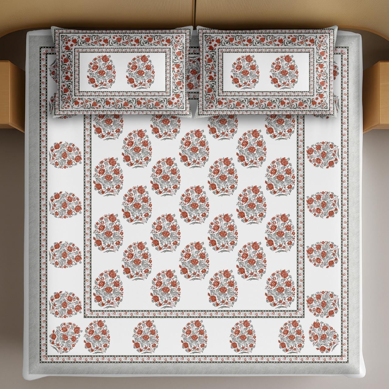 Gift Box with Handblock Print Super King Bedsheet in Extra Soft Percale Cotton with 2 Pillow covers