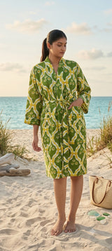 Cotton Kimono Handblock Printed Unisex Bathrobe - Free Size