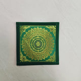 Diwali Gift Box with Banarasi Zari Table Runner, Set Of 6 Mats, 6 coaster, 6 inch Metal Urli