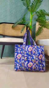 Handblock Printed Quilted Tote Bag without zip/button 17x18x 6 inches