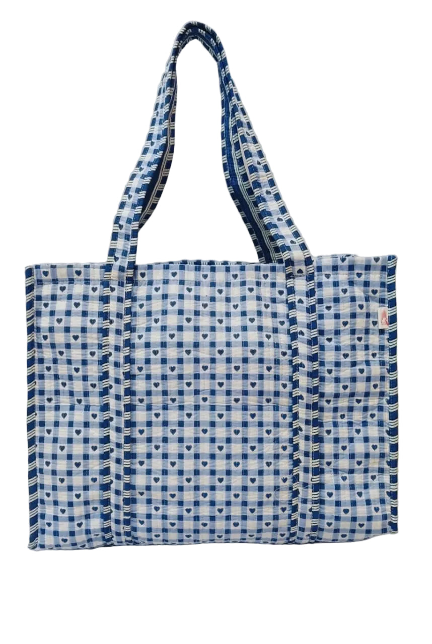 Handblock Printed Quilted Tote Bag without zip/button 17x18x 6 inches