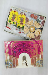 Diwali Gift Box | 1 Double Bedsheet, 1 Pair Door Hanging, 1 Metal Urli, 2 Laddoo Candles