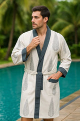 Waffle Cotton Handblock Printed Unisex Bathrobe - Free Size