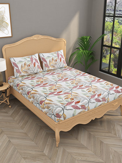 House of Gulab 100% Cotton Double Bedsheet (Leaf, Cream)