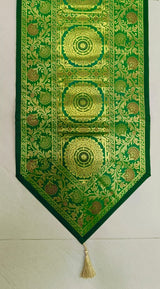 Diwali Gift Box with Banarasi Zari Table Runner, Set Of 6 Mats, 6 coaster, 6 inch Metal Urli