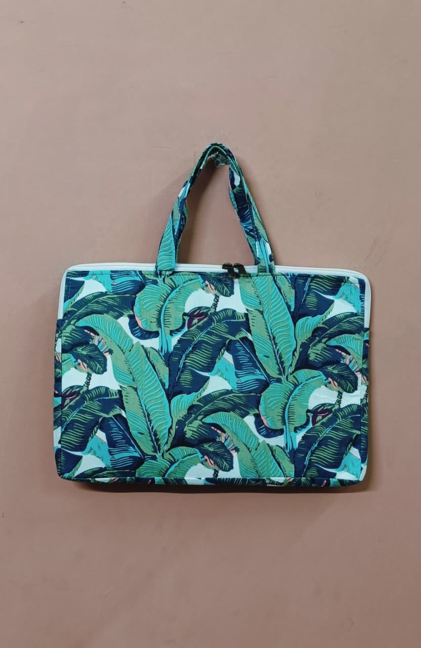 Laptop Bag with Handle -100% Cotton with handblock print and cushion support - 13-15 inches