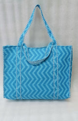 Handblock Printed Quilted Tote Bag without zip/button 17x18x 6 inches