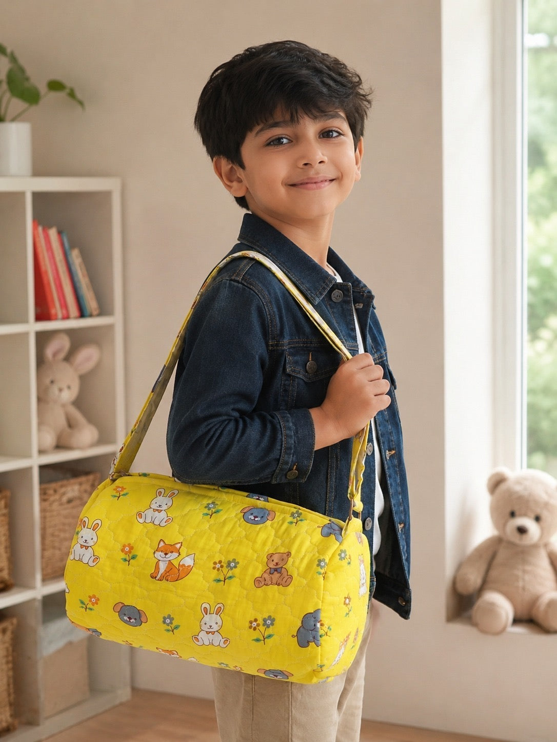 Handblock Printed Cotton Kids’ Duffle Bag with Adjustable Strap