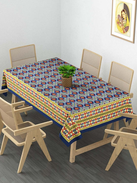 Cotton Ikat Print Table Cloth 60X90 Inches - 6 Seater Dining Table