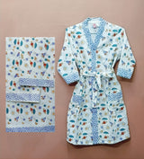 Handblock Printed Waffle Cotton Bathrobe Gift Box for Kids (4-13 Years) – Includes Bath Towel & 2 Hand Towels