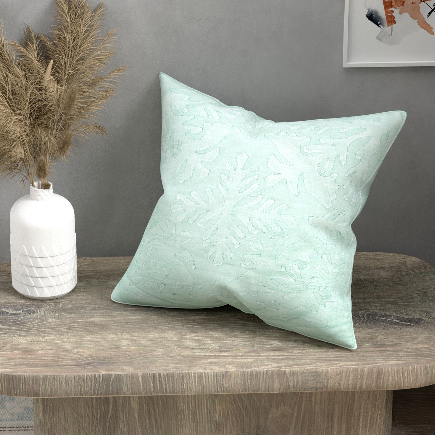 Handmade cotton applique work cushion cover - 16 X16 Inches