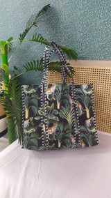 Handblock Printed Quilted Tote Bag without zip/button 17x18x 6 inches