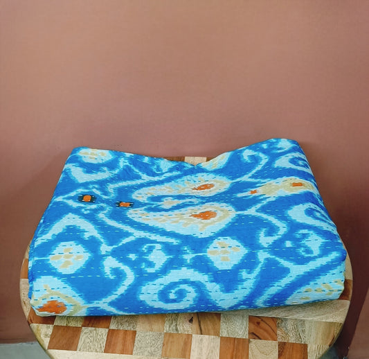 Handblock printed Kantha Bedcover