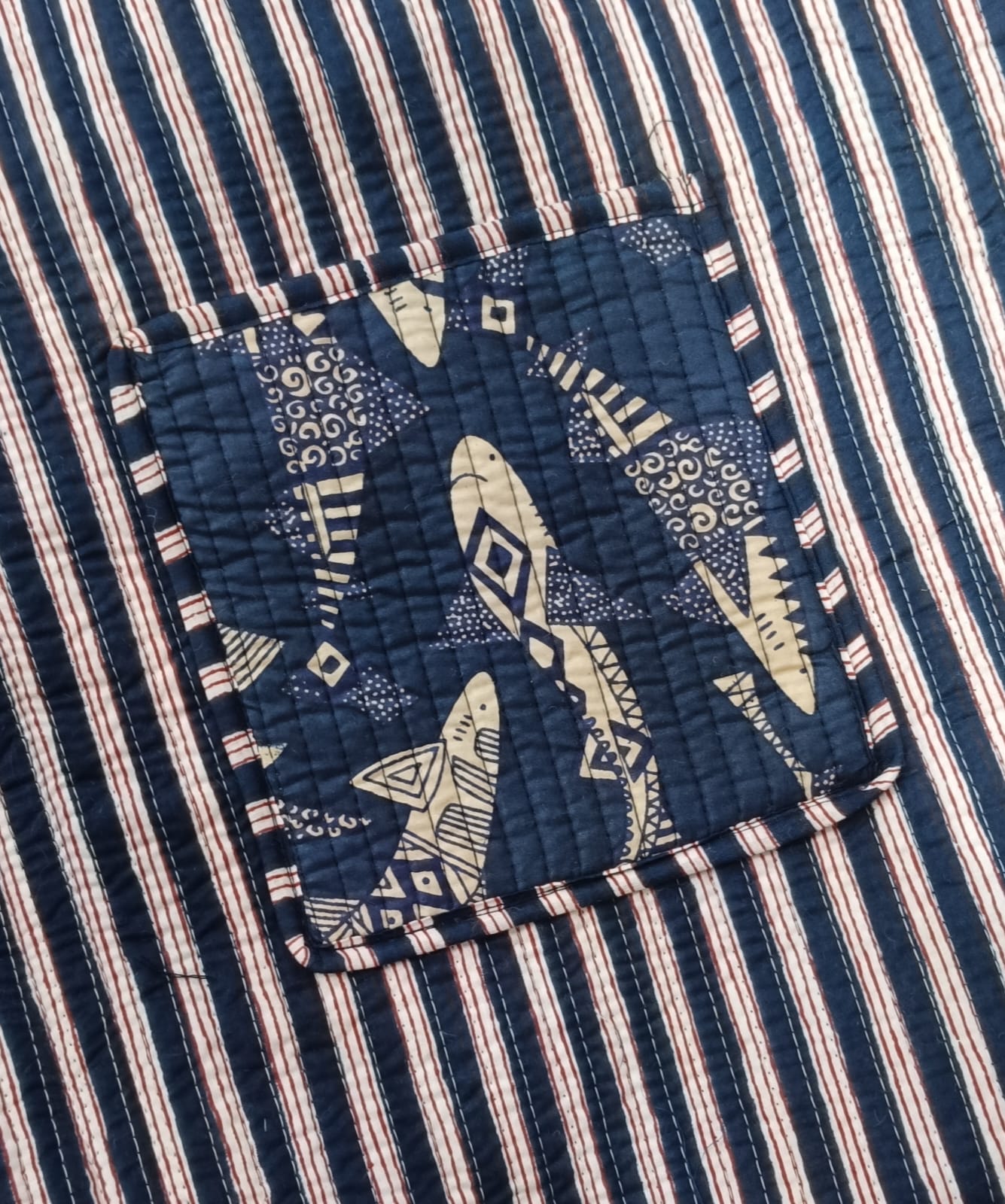 Handblock Printed Quilted Tote Bag with concealed zip ( 17x18x 6 inches)