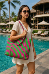 Handblock Printed Quilted Tote Bag without zip/button 17x18x 6 inches