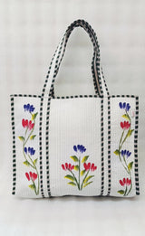 Hand-Painted Floral Tote Bag – Double-Sided Artisan Cotton Tote | Spacious Everyday Carry Bag (No Zip)- 17x18x6 inches
