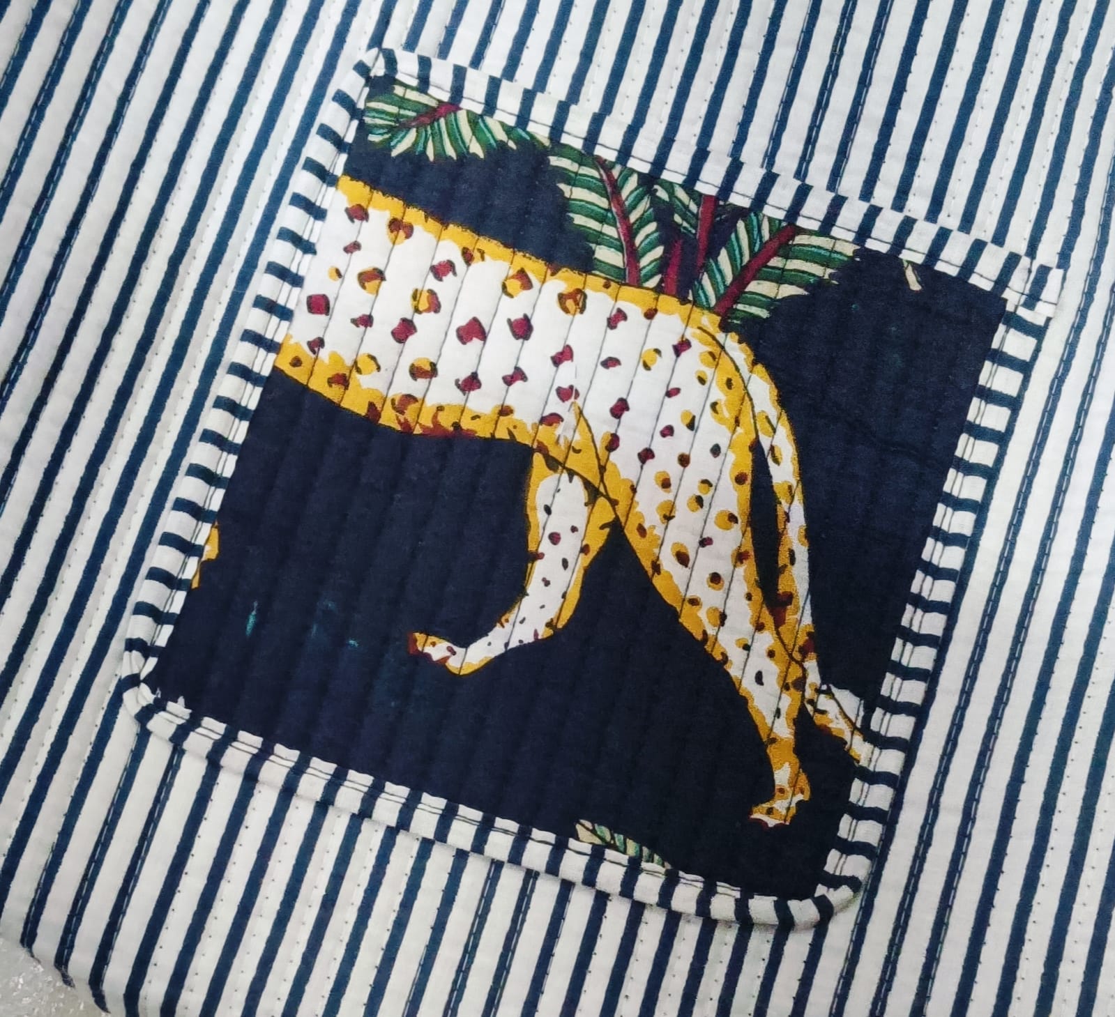 Handblock Printed Cotton Tote Bag with Unique Moon-Shaped Handle- 14x14x6 inches