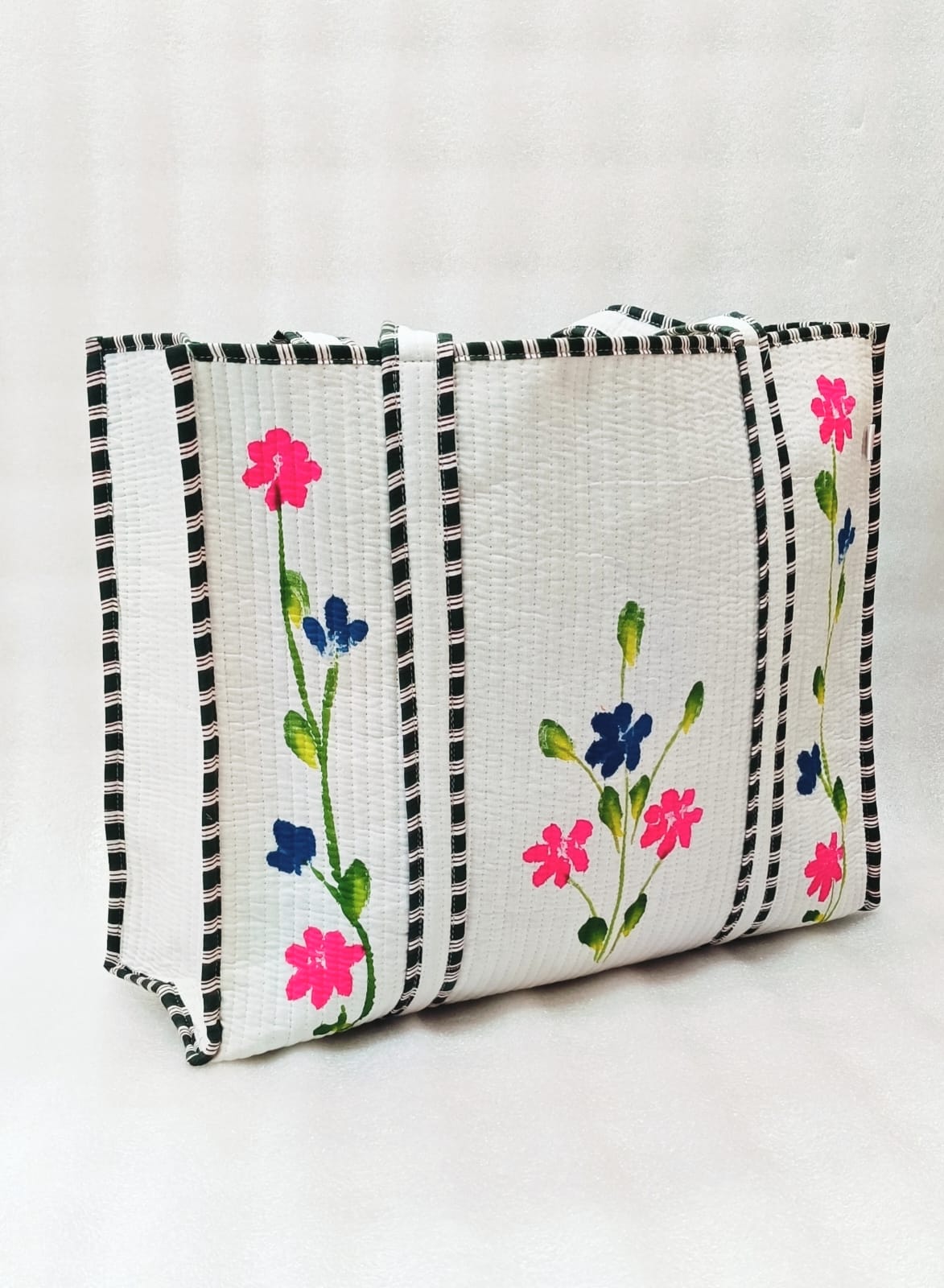 Hand-Painted Floral Tote Bag – Double-Sided Artisan Cotton Tote | Spacious Everyday Carry Bag (No Zip)- 17x18x6 inches