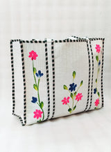 Hand-Painted Floral Tote Bag – Double-Sided Artisan Cotton Tote | Spacious Everyday Carry Bag (No Zip)- 17x18x6 inches