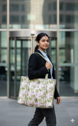Handblock Printed Quilted Tote Bag without zip/button 17x18x 6 inches