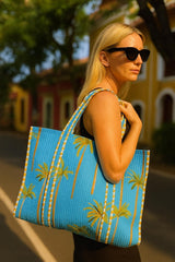 Handblock Printed Quilted Tote Bag without zip/button 17x18x 6 inches