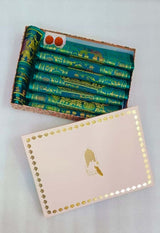 Diwali Gift Box with Banarasi Zari Table Runner, Set Of 6 Mats, 6 coaster & 2 laddoo candles