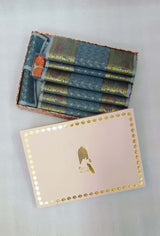 Diwali Gift Box with Banarasi Zari Table Runner, Set Of 6 Mats, 6 coaster & 2 laddoo candles