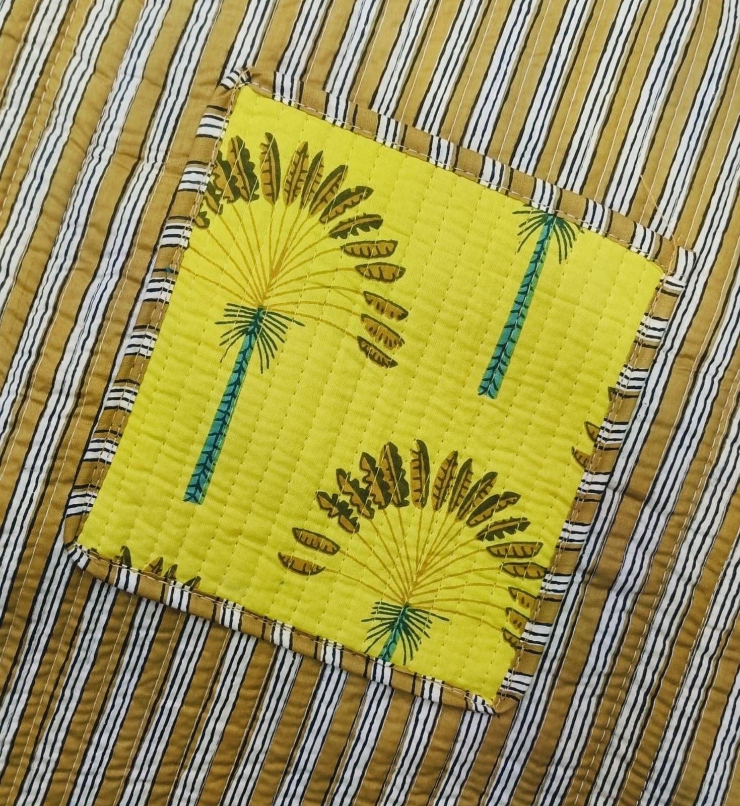 Handblock Printed Quilted Tote Bag without zip/button 17x18x 6 inches