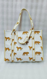 Handblock Printed Quilted Tote Bag without zip/button 17x18x 6 inches