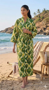 Cotton Kimono Handblock Printed Unisex Bathrobe - Free Size