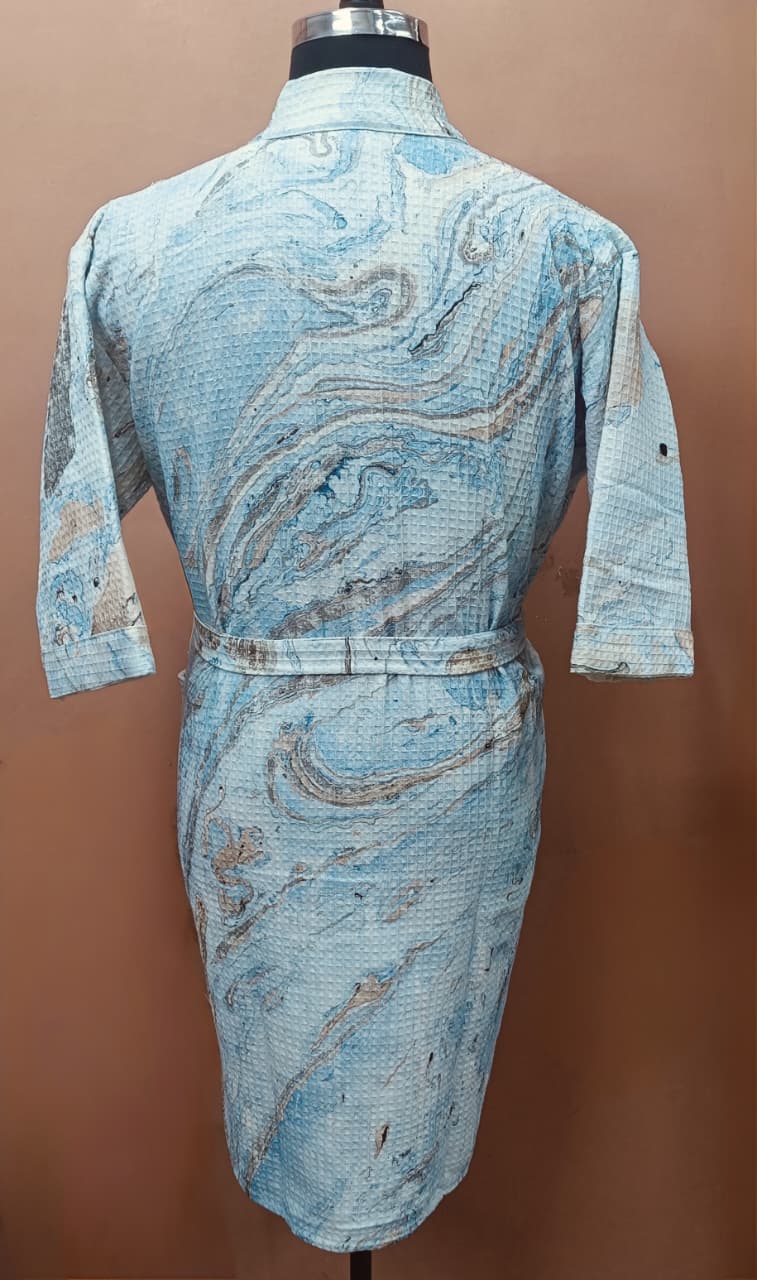 Unisex Marble Print Waffle Cotton Bathrobe- Free Size