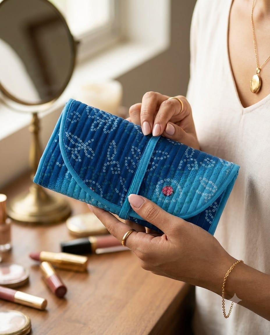 Handcrafted Travel Jewelry Organizer Roll | Artisan Fabric Jewelry Pouch