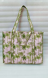 Handblock Printed Quilted Tote Bag without zip/button 17x18x 6 inches