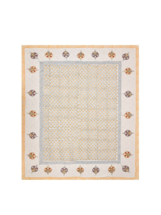 Cream-Coloured Ethnic Printed Cotton Double Bed Covers With Pillow Covers