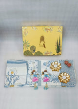 Diwali Gift Box | 1 Super Soft Percale Bedsheet, 1 Pair Door Hanging, 2 Metal Diyas, 2 Laddoo Candles