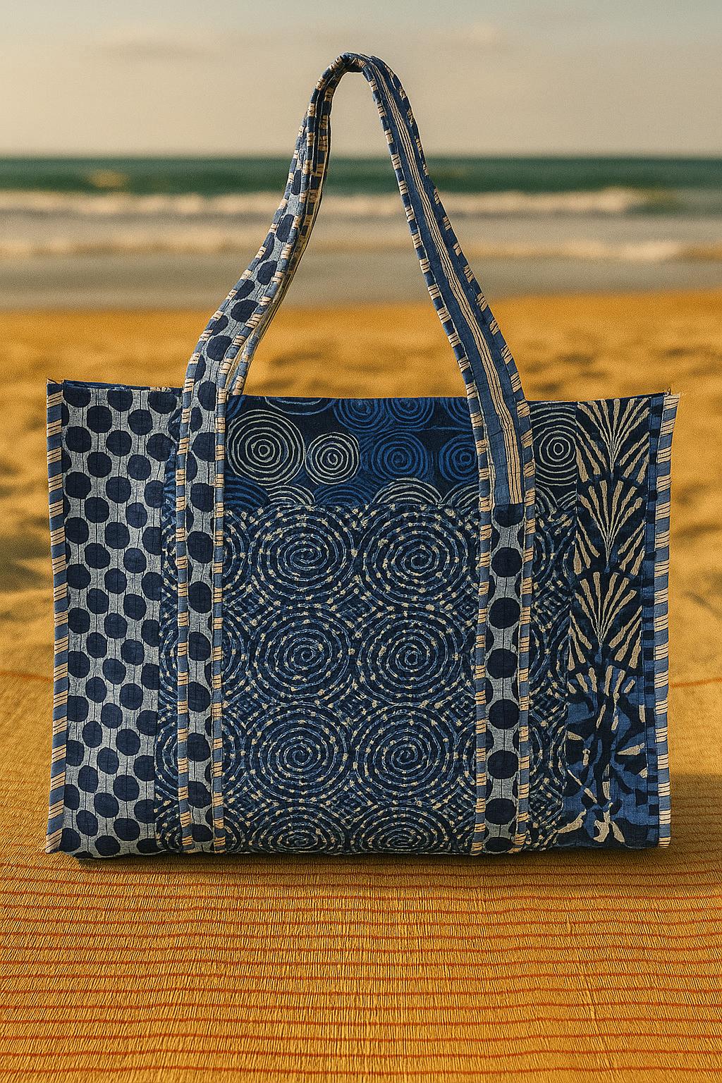 Handblock Printed Quilted Tote Bag without zip/button 17x18x 6 inches