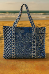 Handblock Printed Quilted Tote Bag without zip/button 17x18x 6 inches