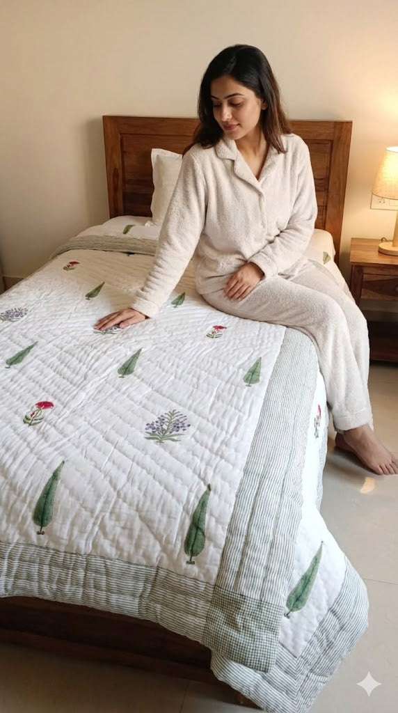 Handblock Printed Cotton Jaipuri Razai single beds