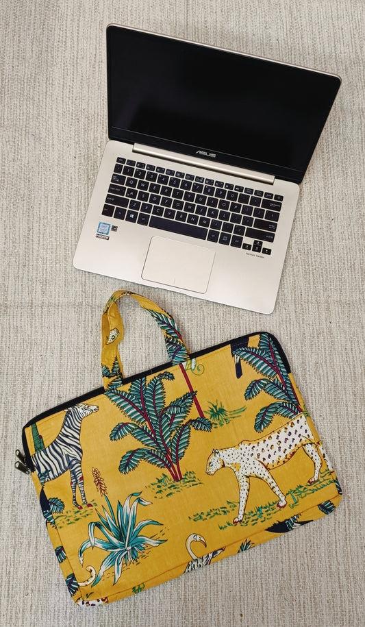 Laptop Bag with Handle -100% Cotton with handblock print and cushion support - 13-15 inches