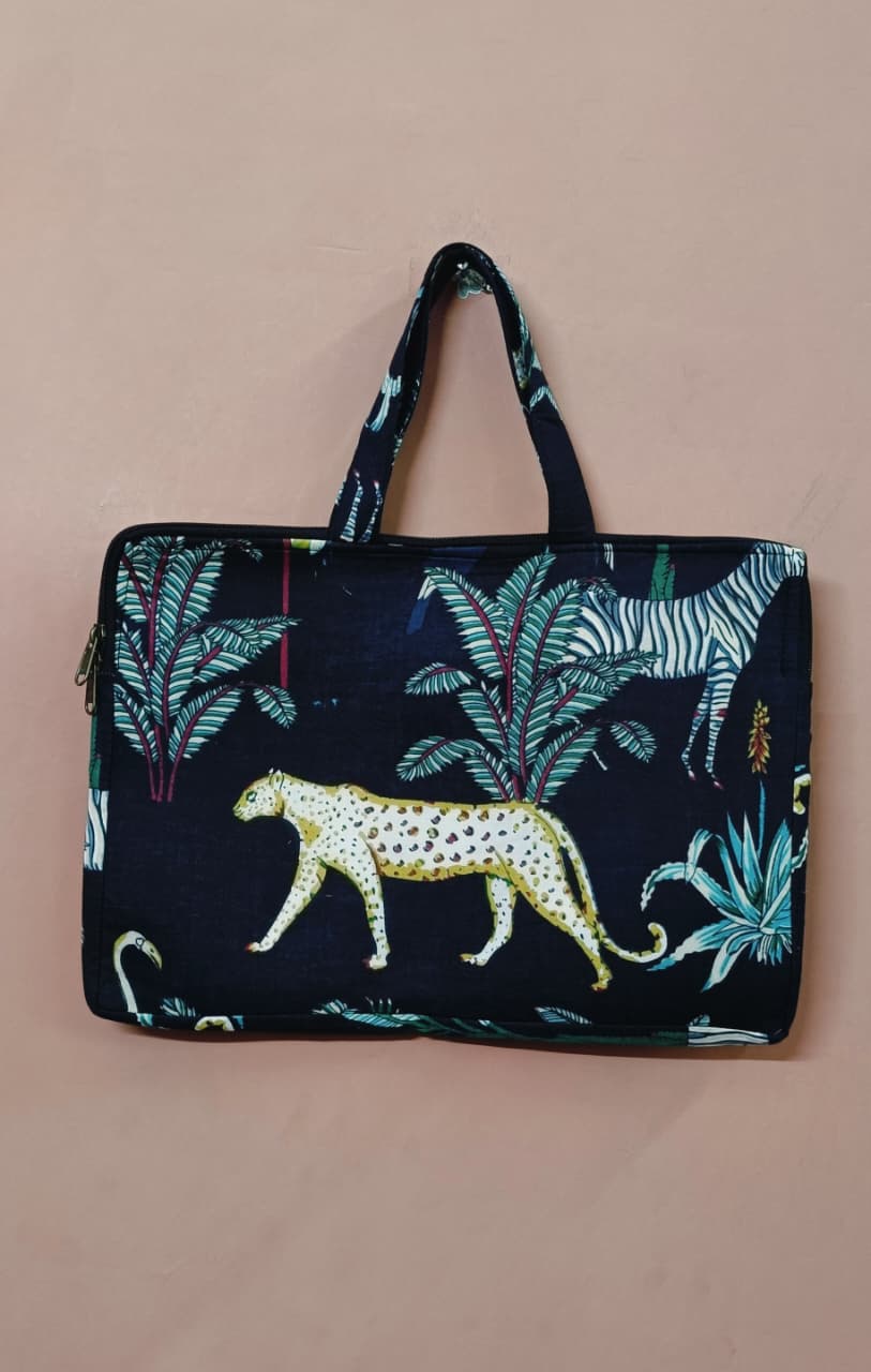 Laptop Bag with Handle -100% Cotton with handblock print and cushion support - 13-15 inches
