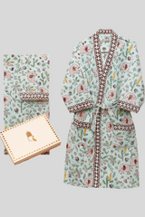 Handblock Printed Waffle Cotton Bathrobe Gift Box for Kids (4-13 Years) – Includes Bath Towel & 2 Hand Towels